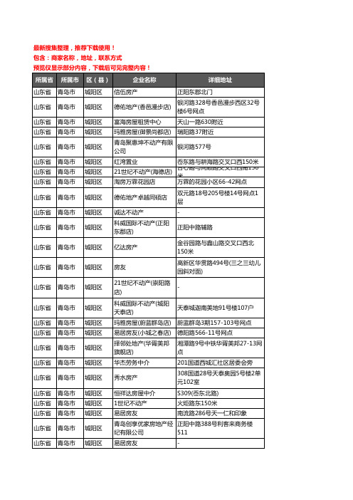 新版山东省青岛市城阳区房屋中介企业公司商家户名录单联系方式地址大全503家