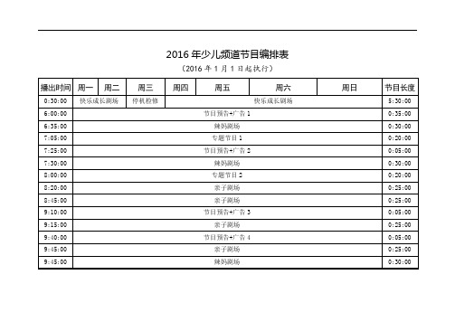 2016年少儿频道节目编排表