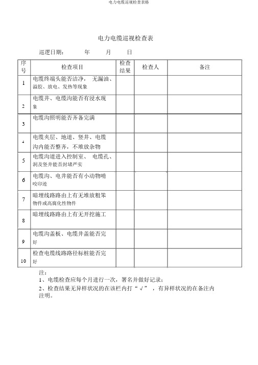 电力电缆巡视检查表格