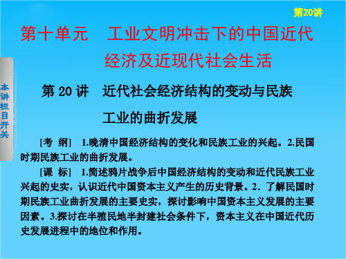 广东省佛山市中大附中三水实验中学高三历史复习课件《第20讲 近代社会经济结构的变动与民族工业的曲