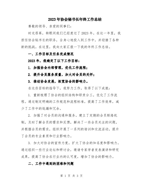 2023年协会秘书长年终工作总结