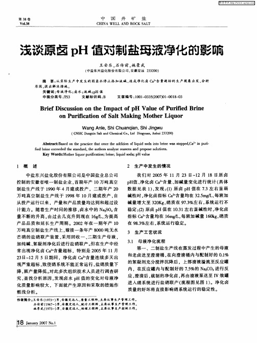 浅谈原卤pH值对制盐母液净化的影响