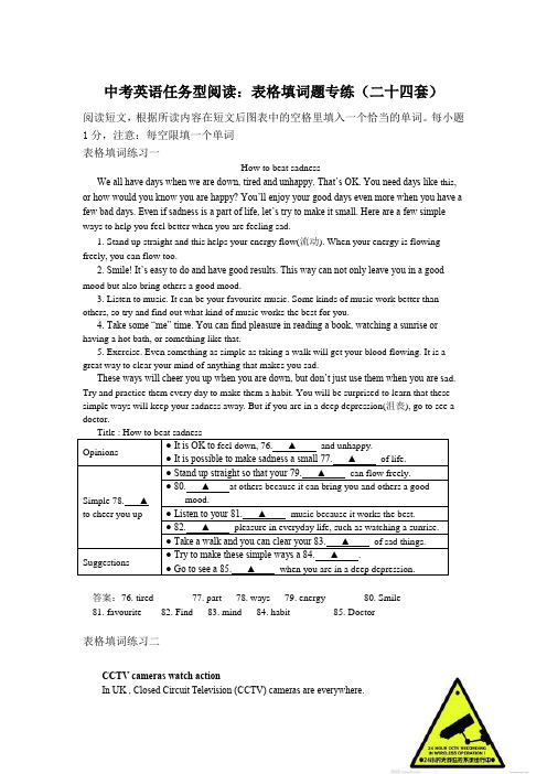 中考英语任务型阅读：表格填词题专练(附答案)