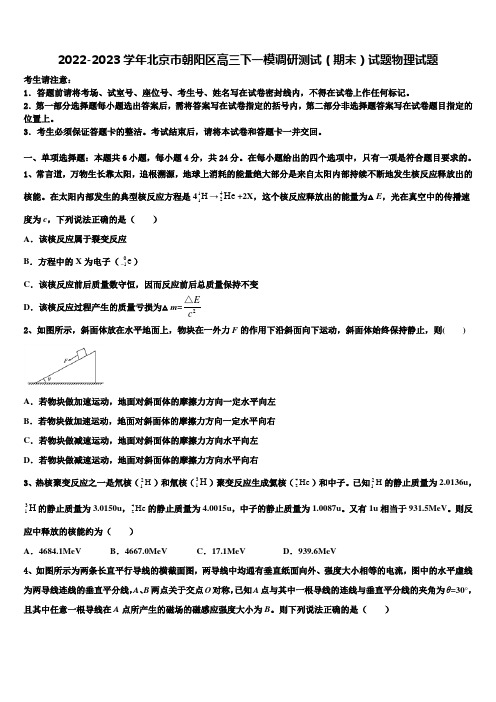 2022-2023学年北京市朝阳区高三下一模调研测试(期末)试题物理试题