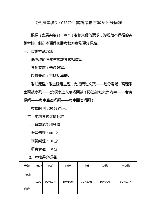 会展实务实践考核方案及评分标准