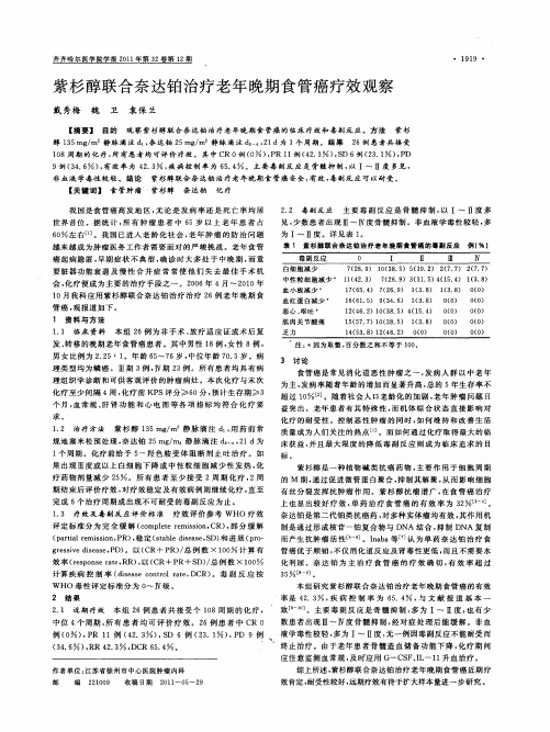 紫杉醇联合奈达铂治疗老年晚期食管癌疗效观察