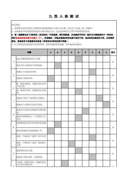 九型人格测试表excel(可直接出结果)