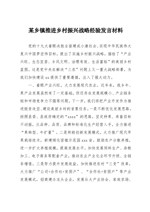 某乡镇推进乡村振兴战略经验发言材料