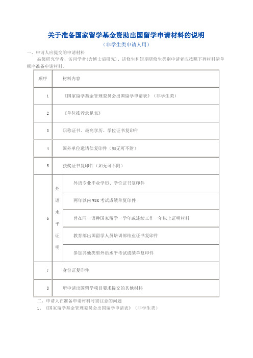 关于准备国家留学基金资助出国留学申请材料的说明