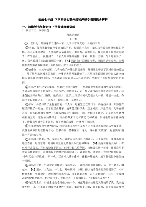 部编七年级 下学期语文课外阅读理解专项训练含解析