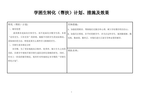 学困生转化计划、措施及效果