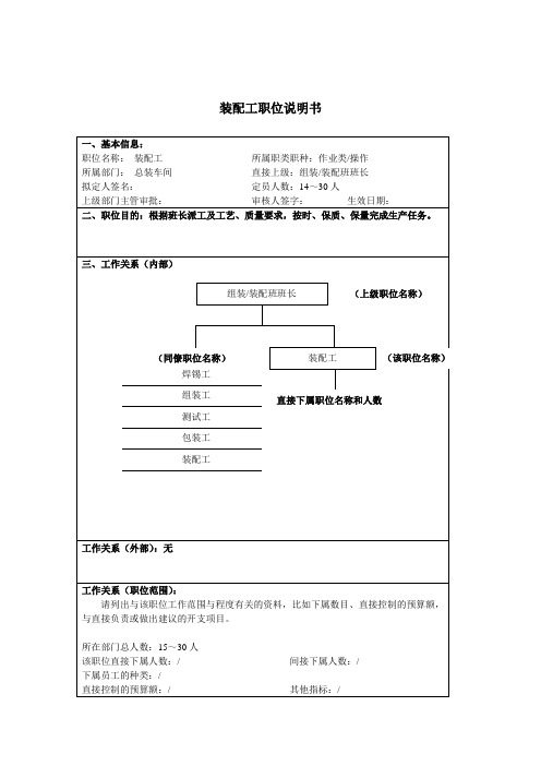 装配工岗位职责说明