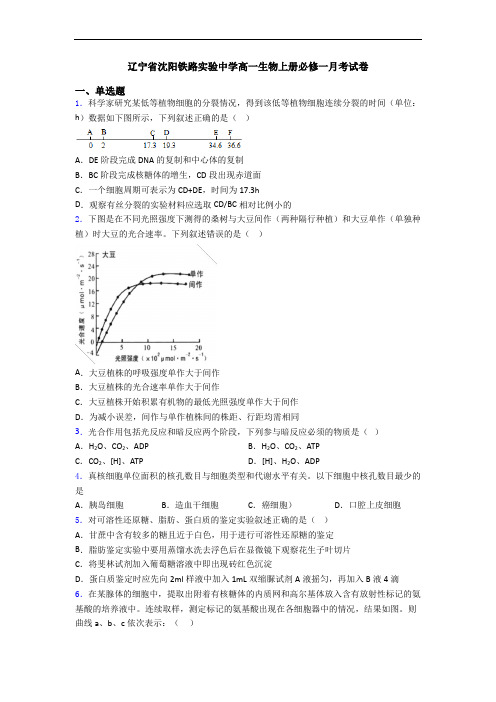 辽宁省沈阳铁路实验中学高一生物上册必修一月考试卷