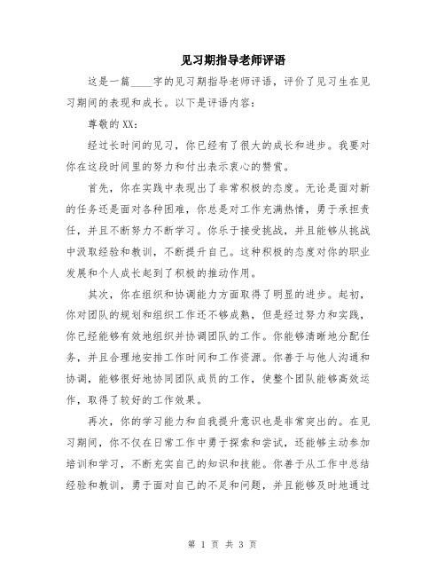 见习期指导老师评语