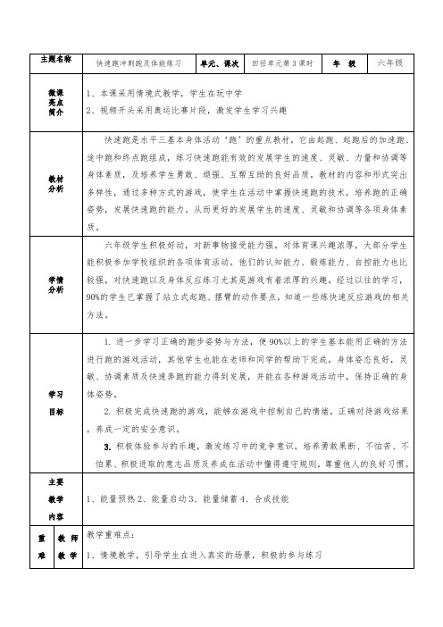 快速跑冲刺跑及体能练习(教案)