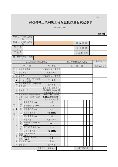 钢筋混凝土预制桩工程检验批质量验收记录表