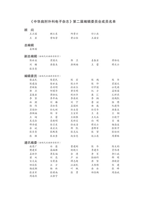 《中华肩肘外科电子杂志》第二届编辑委员会成员名单