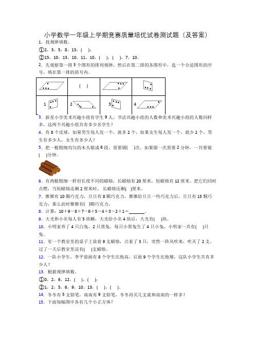 小学数学一年级上学期竞赛质量培优试卷测试题(及答案)