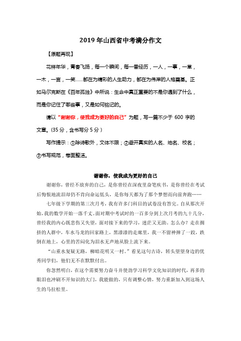 2019年山西省中考满分作文《谢谢你,使我成为更好的自己》12