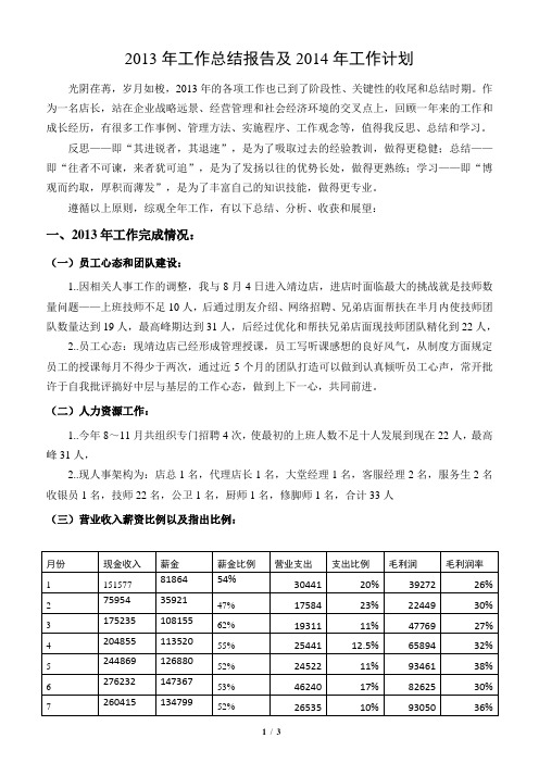 2013年工作总结报告及2014年工作计划