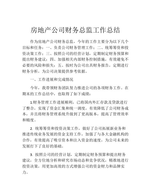 房地产公司财务总监工作总结