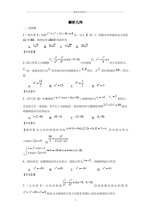 高考数学试题分类汇编大全——解析几何精编版