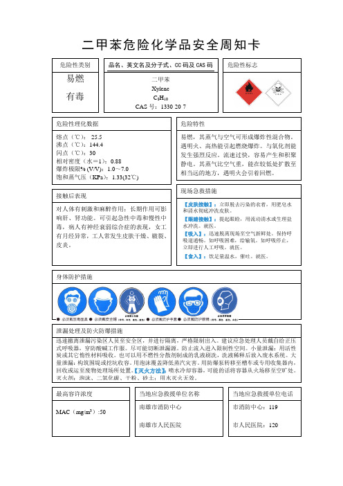 2.二甲苯周知卡