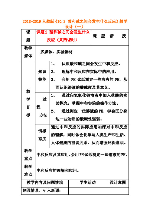 人教版化学《10.2-酸和碱之间会发生什么反应》教学设计