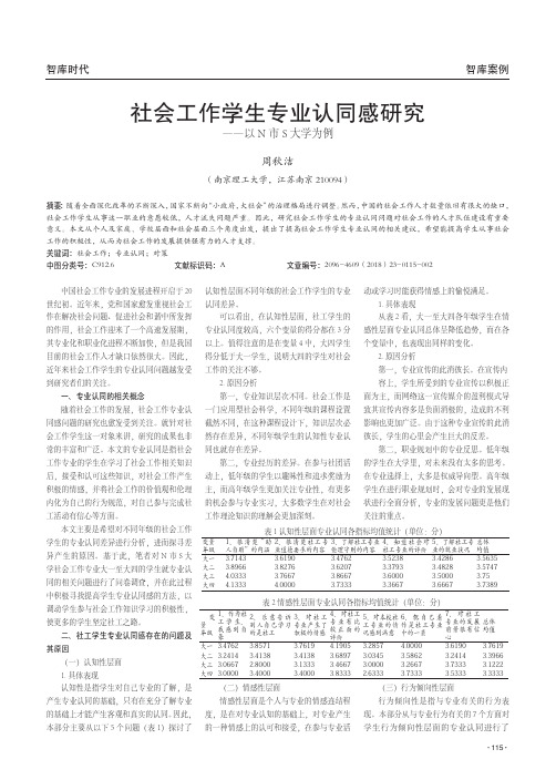 社会工作学生专业认同感研究-以N市S大学为例