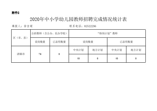 中小学幼儿园教师招聘完成情况统计表