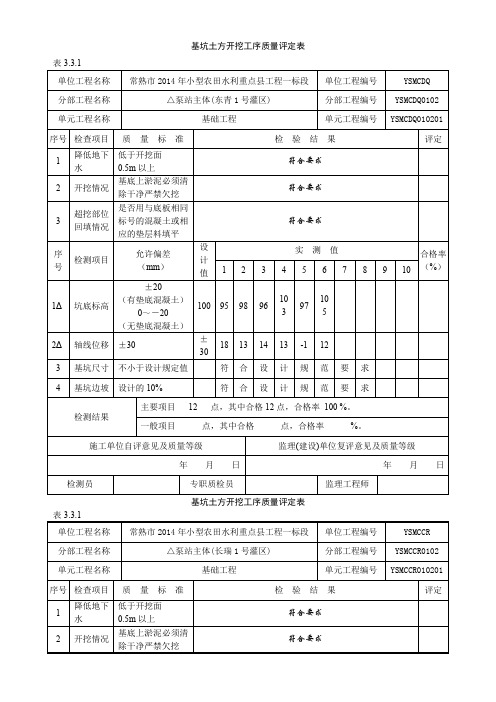 基坑土方开挖工序质量评定表