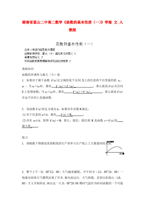 湖南省蓝山二中高二数学《函数的基本性质(一)》学案 文 人教版