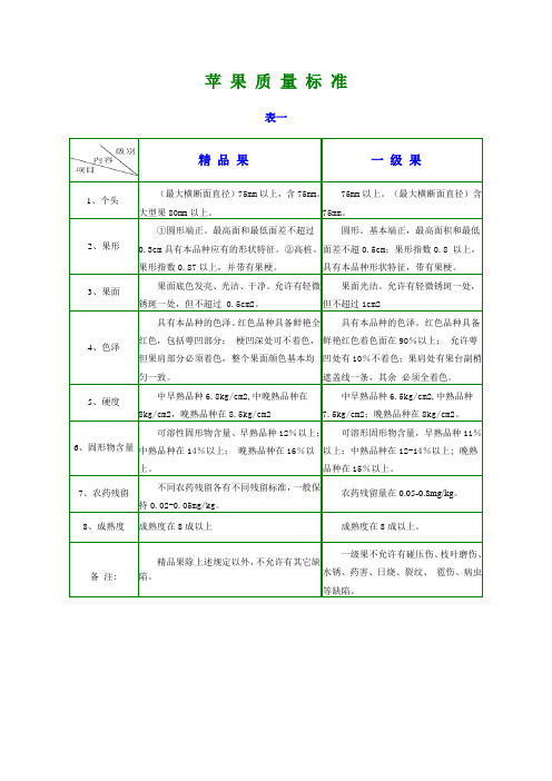 苹 果 质 量 标 准