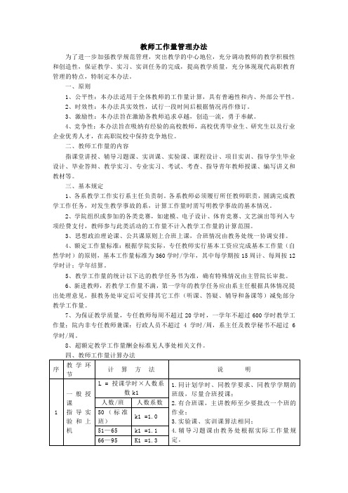 教师工作量管理办法 