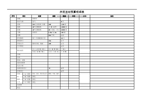 庆祝活动预算明细表