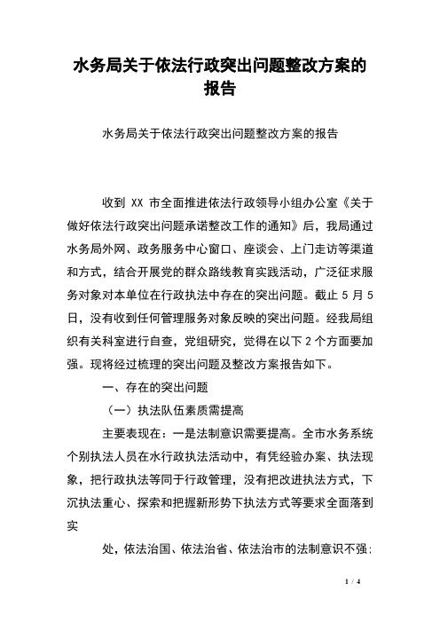 水务局关于依法行政突出问题整改方案的报告