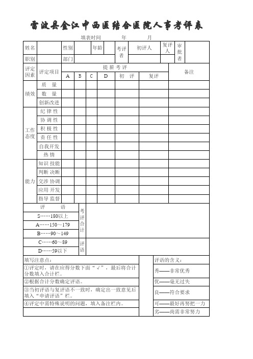 25、雷波县金江中西医结合医院人事考评表