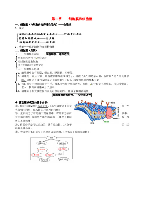 高中生物 基础知识 第二章 细胞的结构 第二节 细胞膜和细胞壁 新人教版必修1