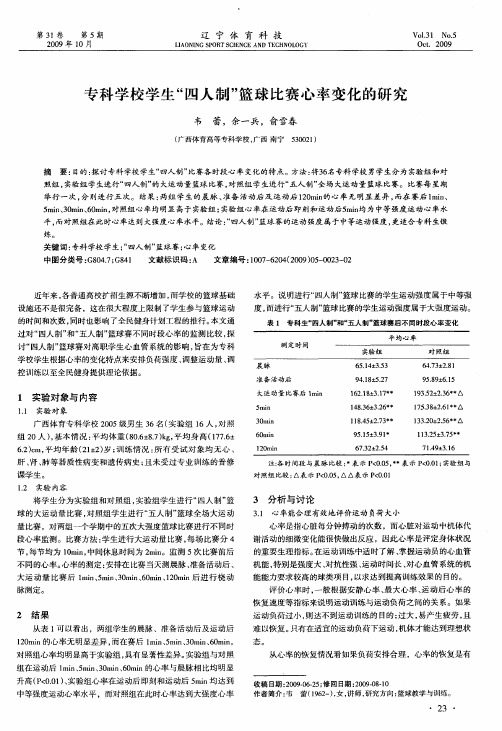 专科学校学生“四人制”篮球比赛心率变化的研究