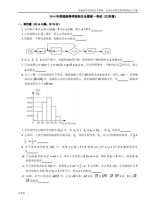 2014年普通高等学校招生全国统一考试高考数学教师精校版含详解(江苏卷)