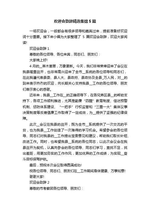 欢迎会致辞精选集锦5篇