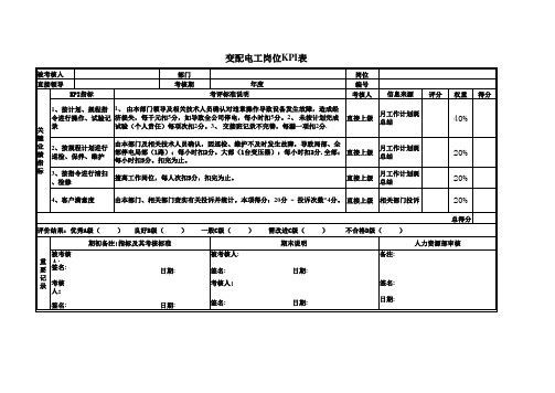 变配电工岗位KPI表