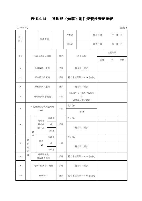 表D.0.14   导地线(光缆)附件安装检查记录表