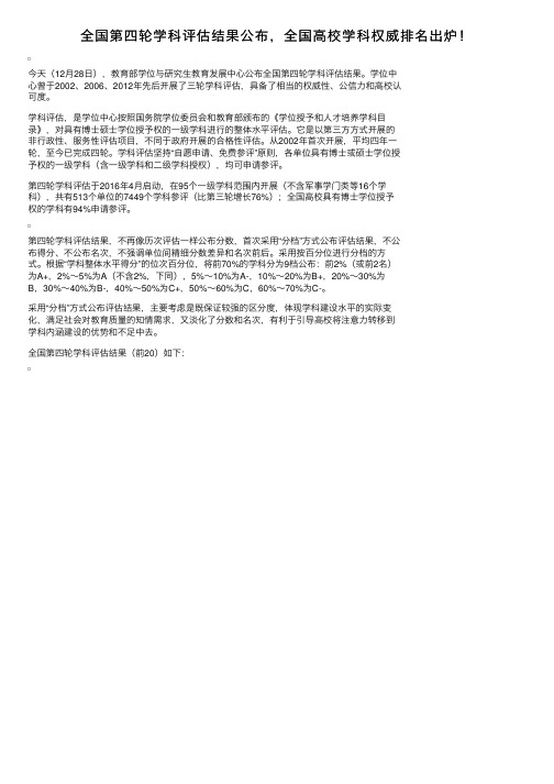 全国第四轮学科评估结果公布，全国高校学科权威排名出炉！