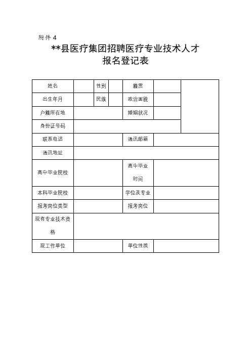 XX县医疗集团招聘医疗专业技术人才报名登记表【模板】