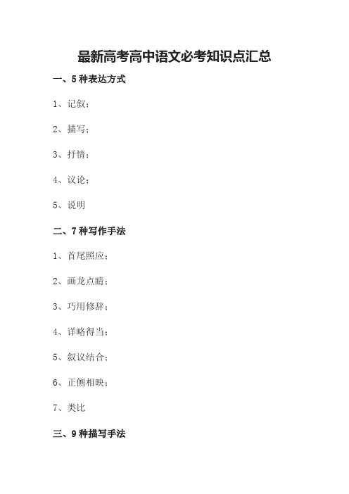 最新高考高中语文必考知识点汇总