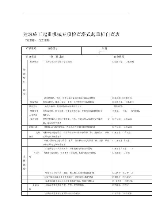 建筑施工起重机械专项检查自查表专项检查用