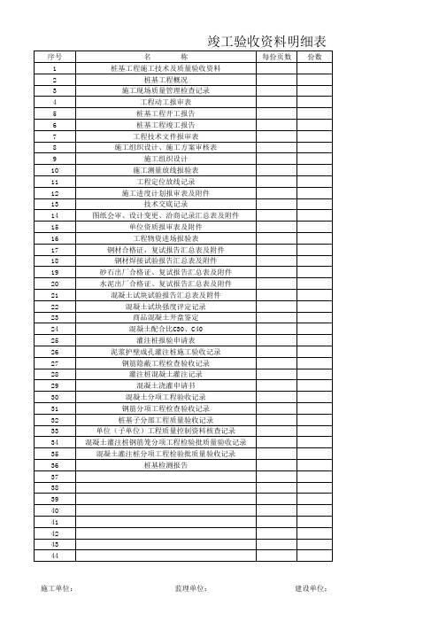 竣工验收资料明细表