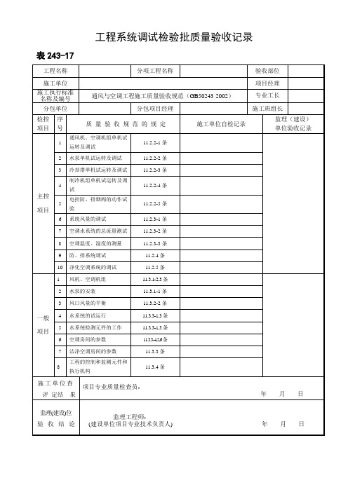 243-17工程系统调试检验批质量验收记录