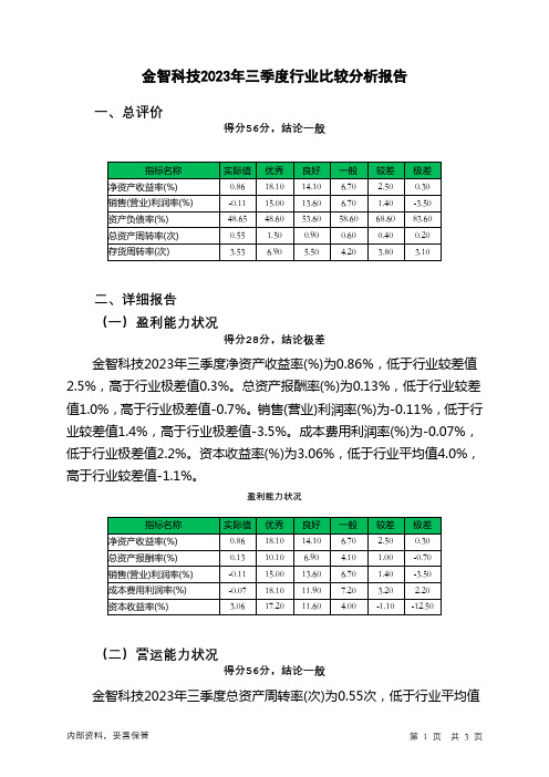 002090金智科技2023年三季度行业比较分析报告